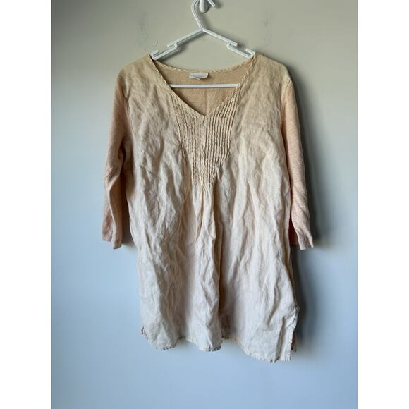 J. Jill Love Linen Blouse 100% Linen Sz S Peach 3/4 Sleeve Pullover V Neck - Picture 1 of 8